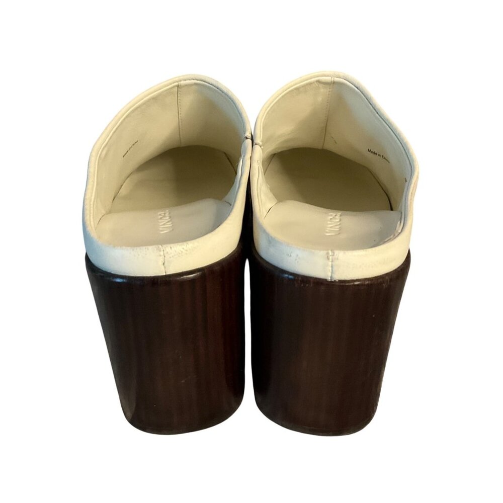 Vince Cream Leather Mules Clogs 7.5 Chunky Wood Heel Slip-On winter white - Picture 10 of 13
